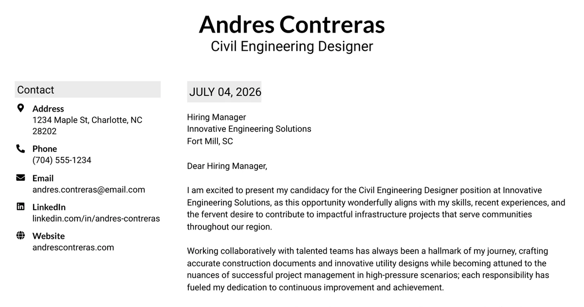 30+ Civil Engineering Designer Cover Letter Templates with Example 2026