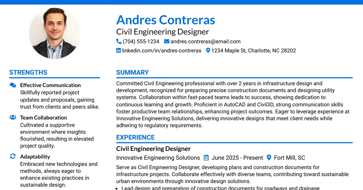 33 Civil Engineering Designer Resume Templates with Example 2026 (ATS-Optimized)