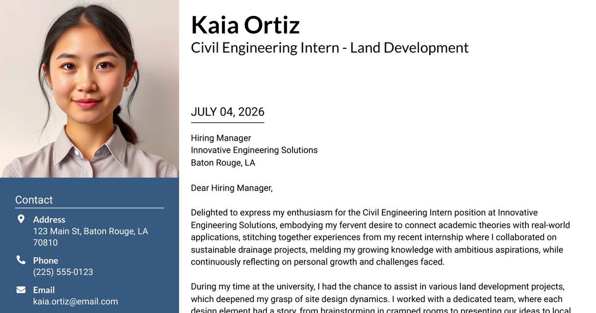 30+ Civil Engineering Intern - Land Development Cover Letter Templates with Example 2026