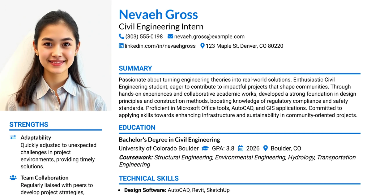 33 Civil Engineering Internship Resume Templates with Example 2026 (ATS-Optimized)