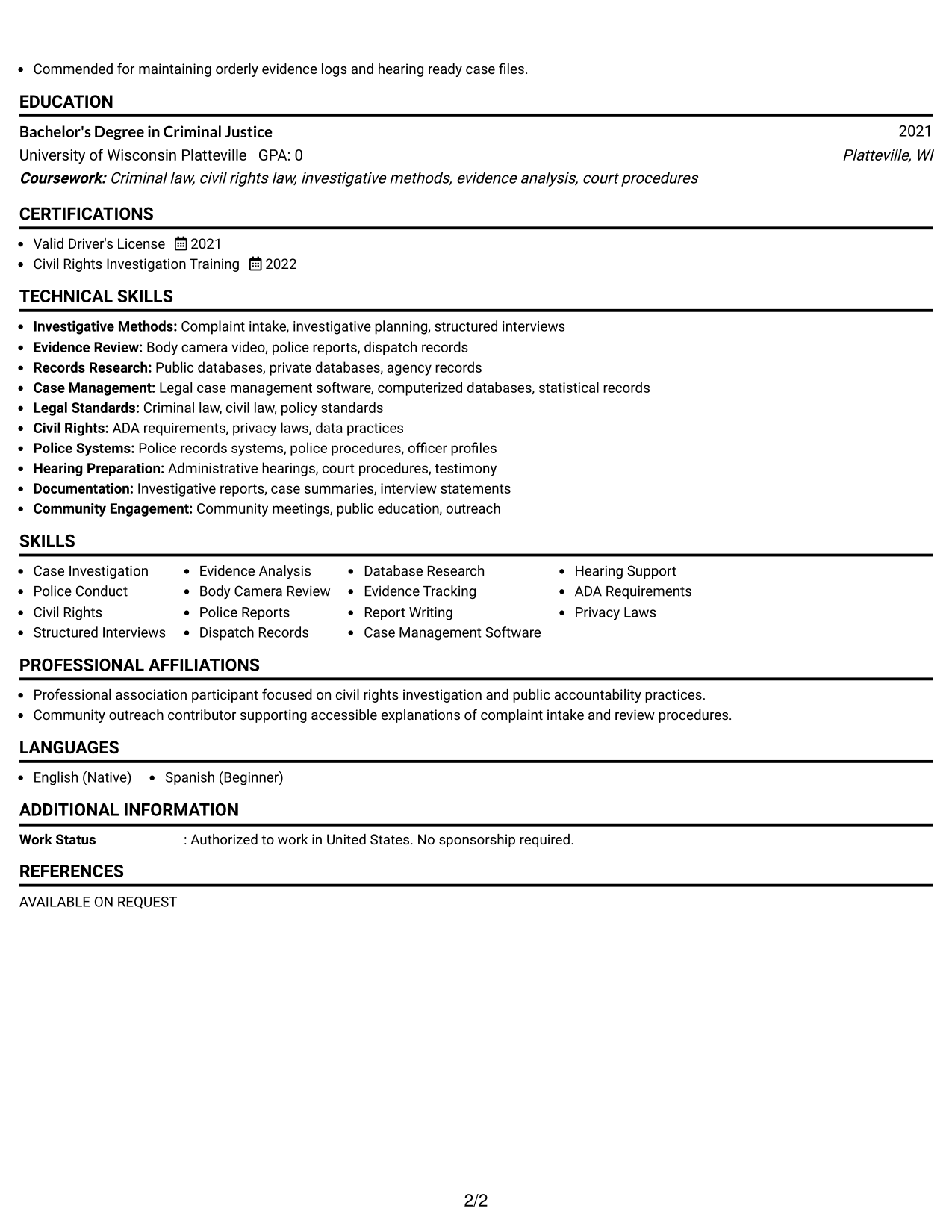 Resume Example Page 2