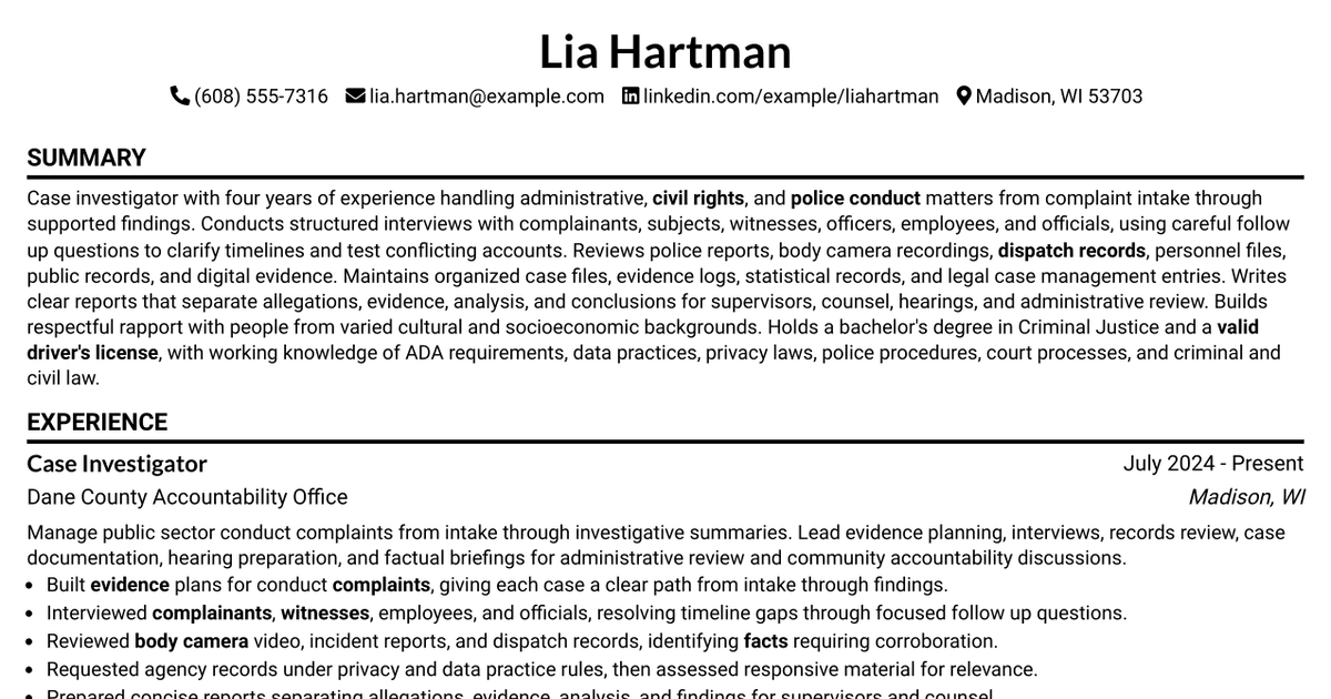 7 Civil Rights - Case Investigator Resume Templates with Example
