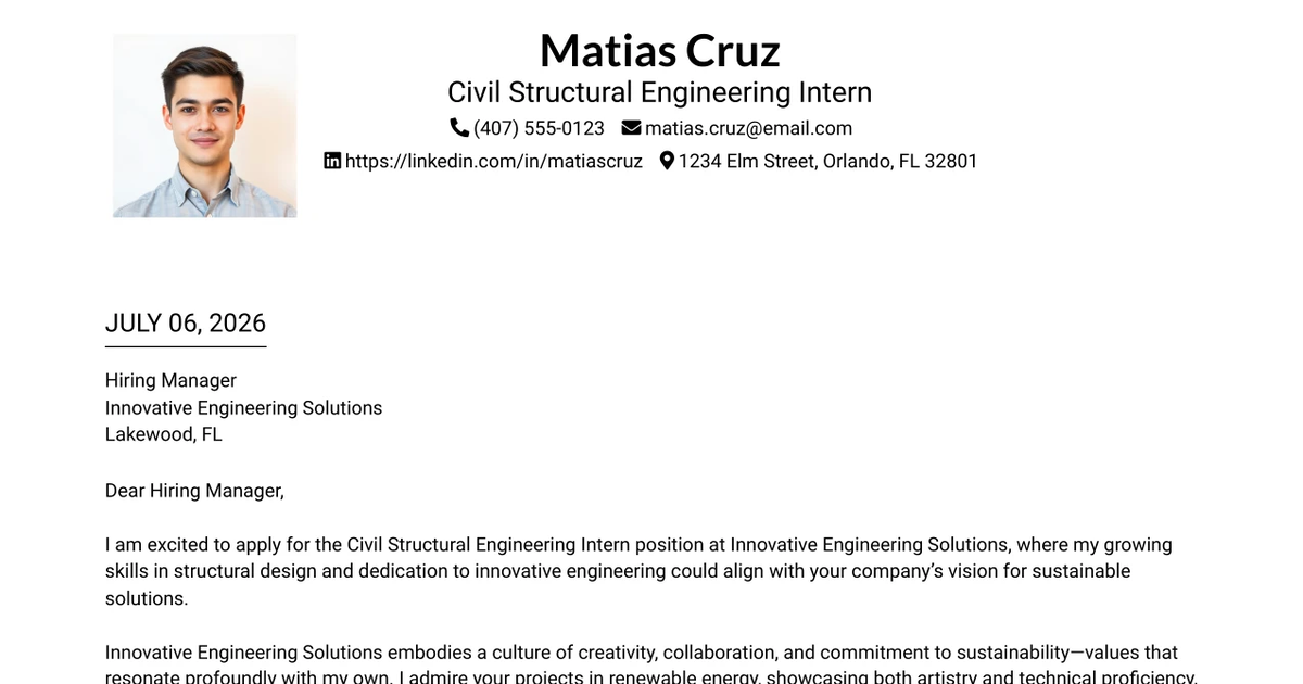30+ Civil Structural Engineering Intern Cover Letter Templates with Example 2026