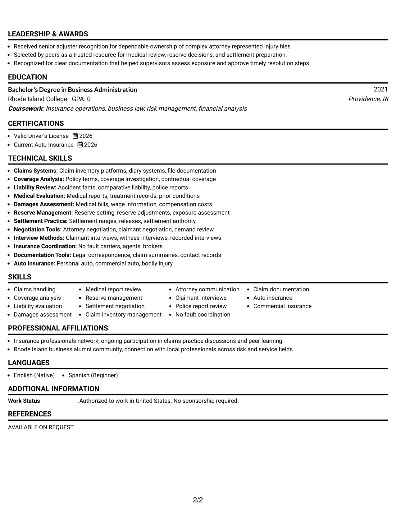 Resume Example Page 2