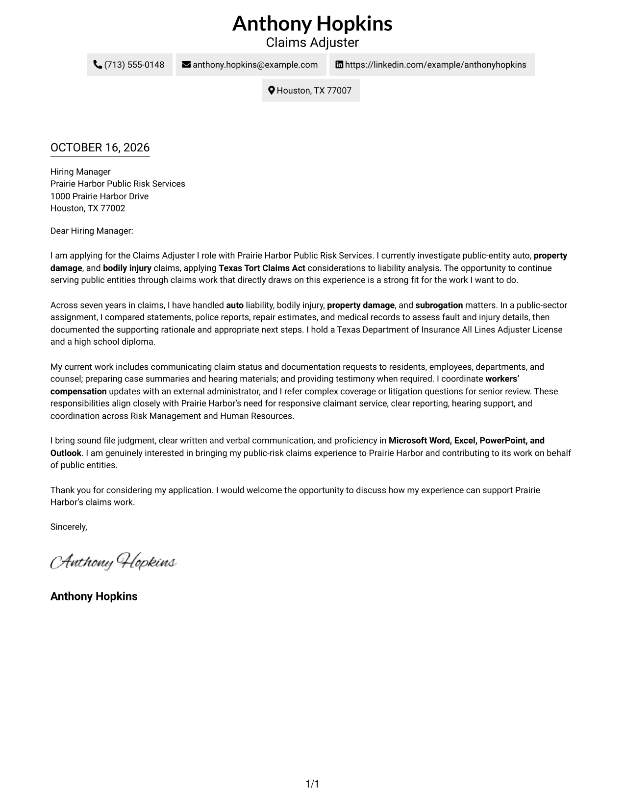 Cover letter example — page 1