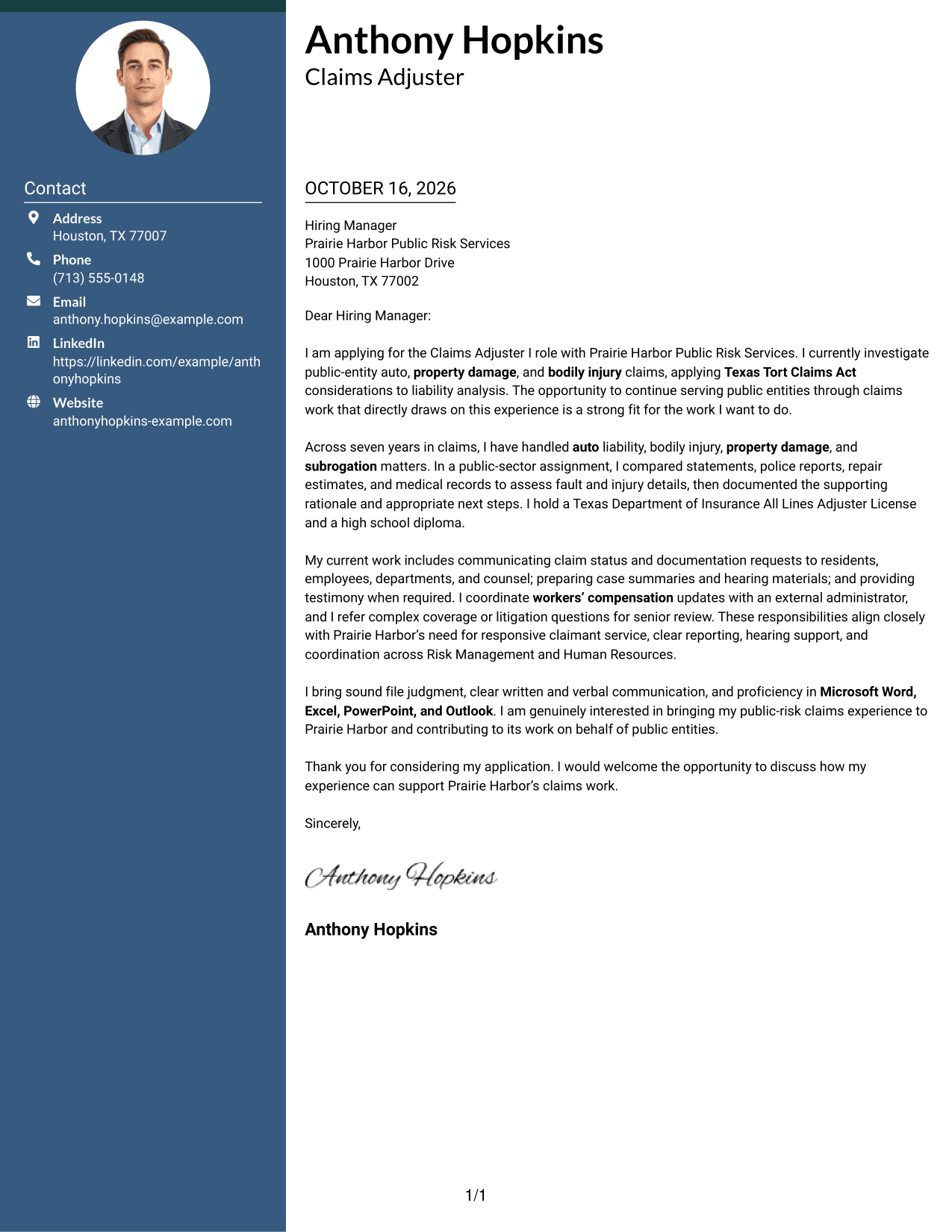 Cover letter example — page 1