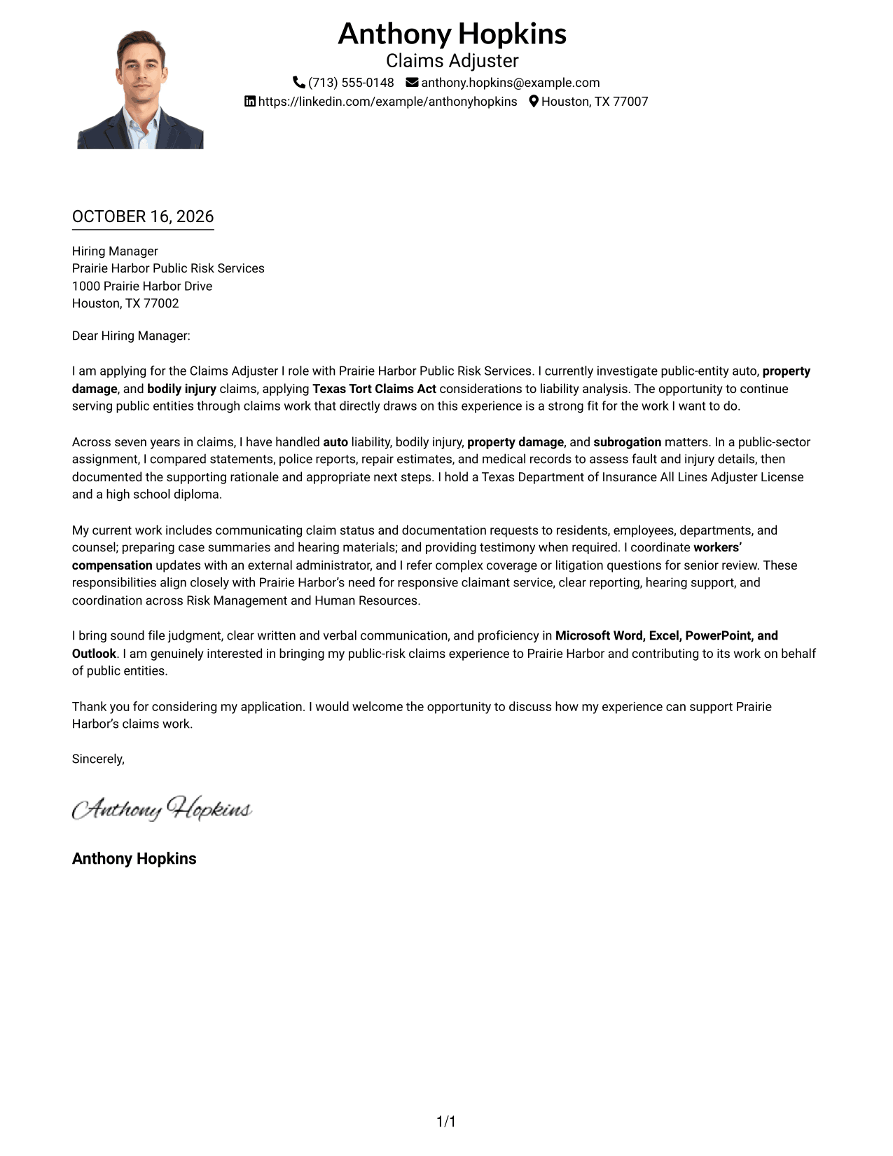 Cover letter example — page 1