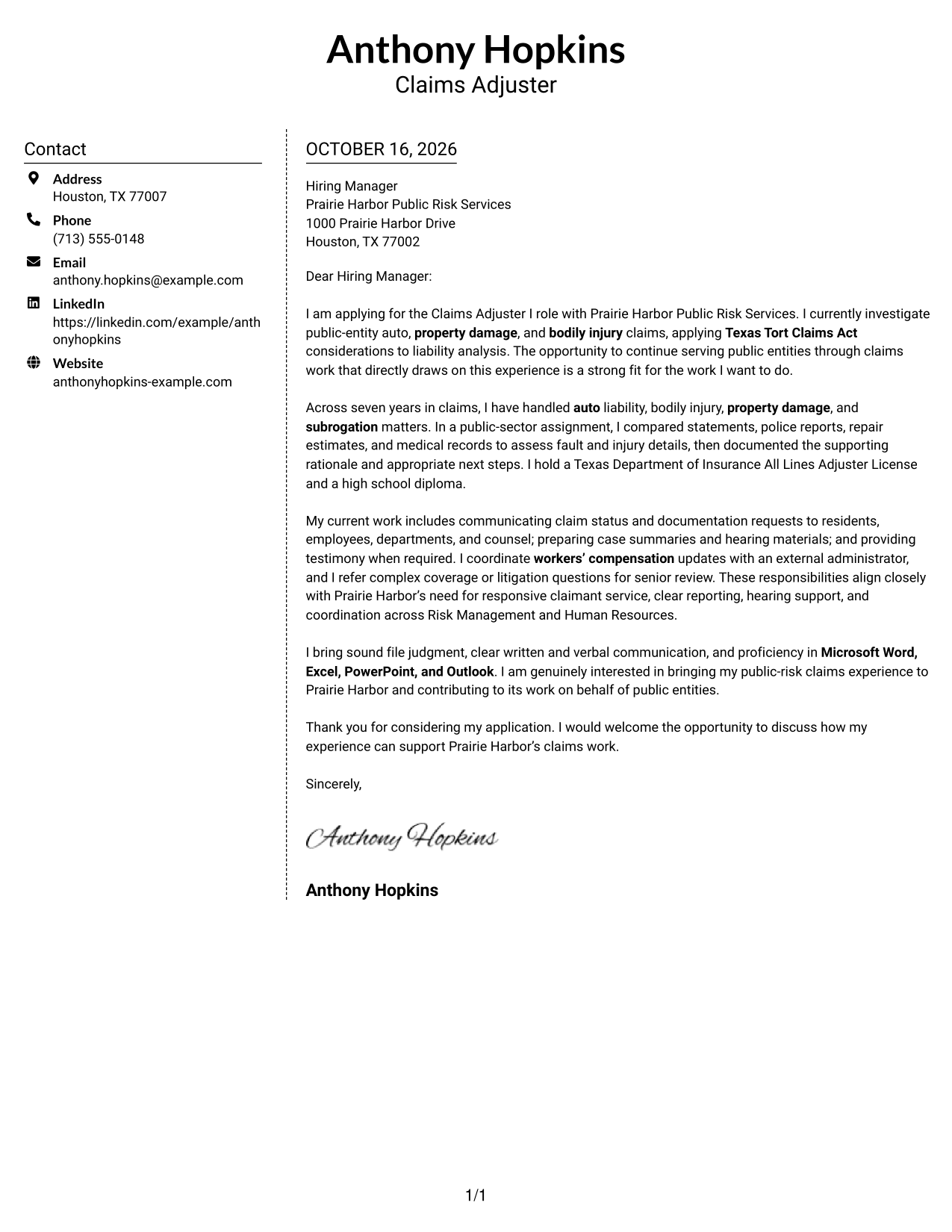 Cover letter example — page 1