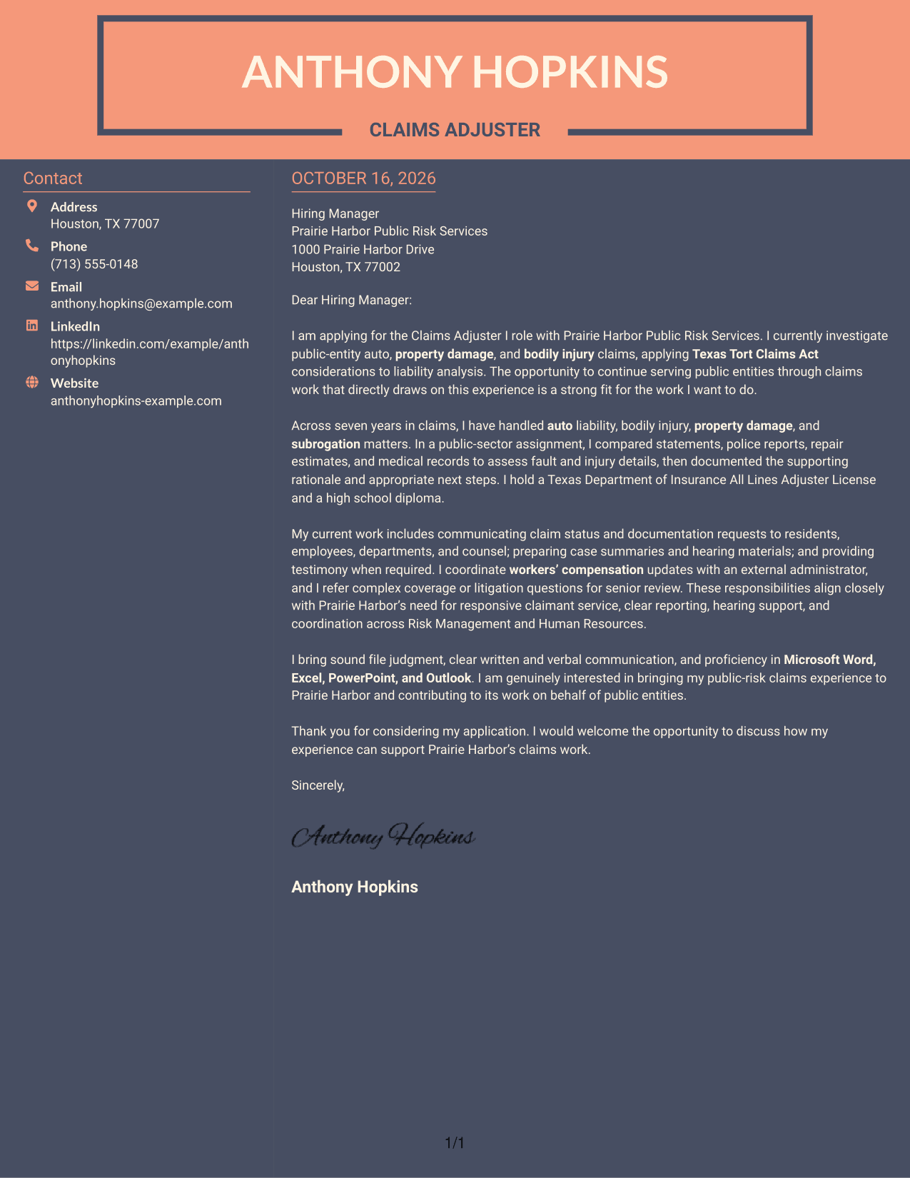 Cover letter example — page 1