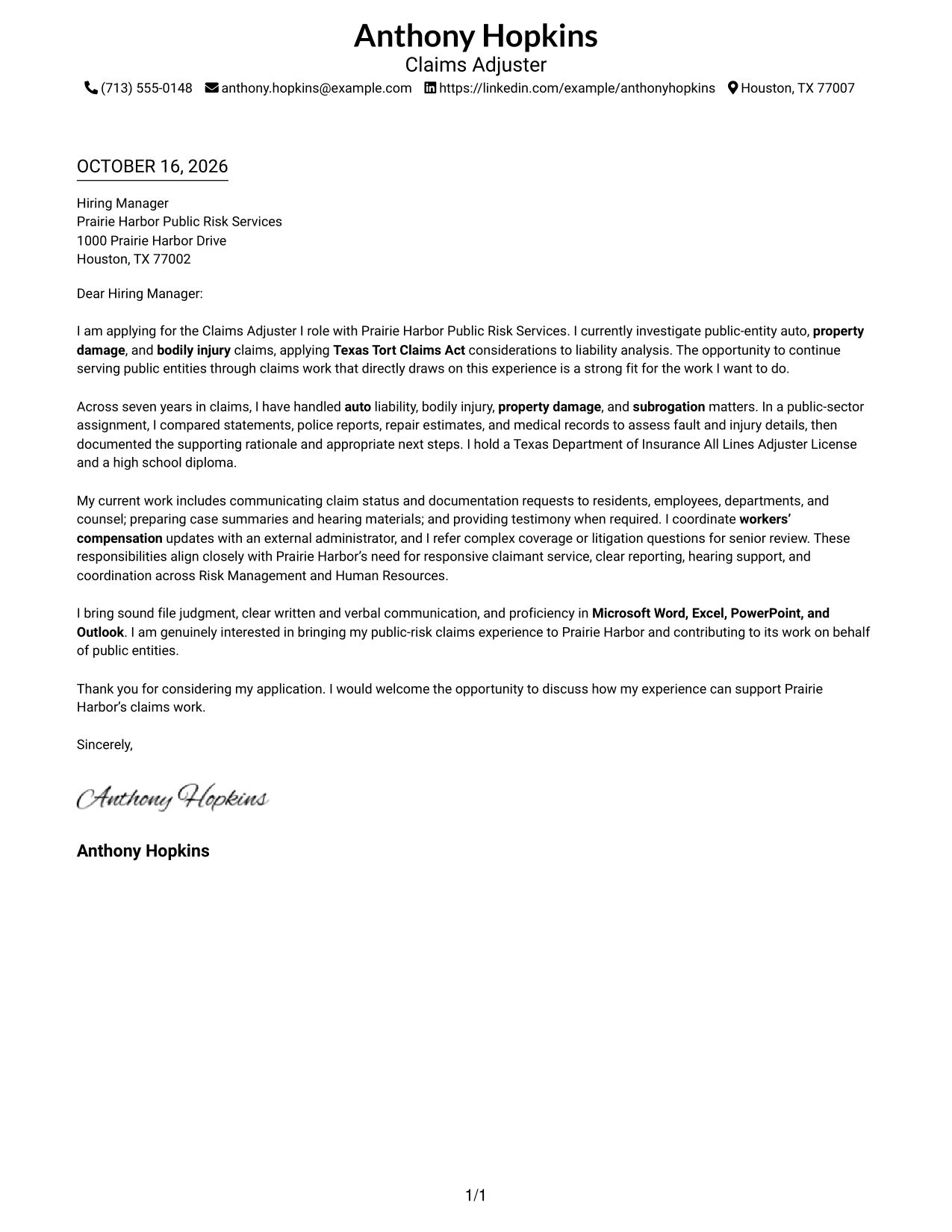 Cover letter example — page 1