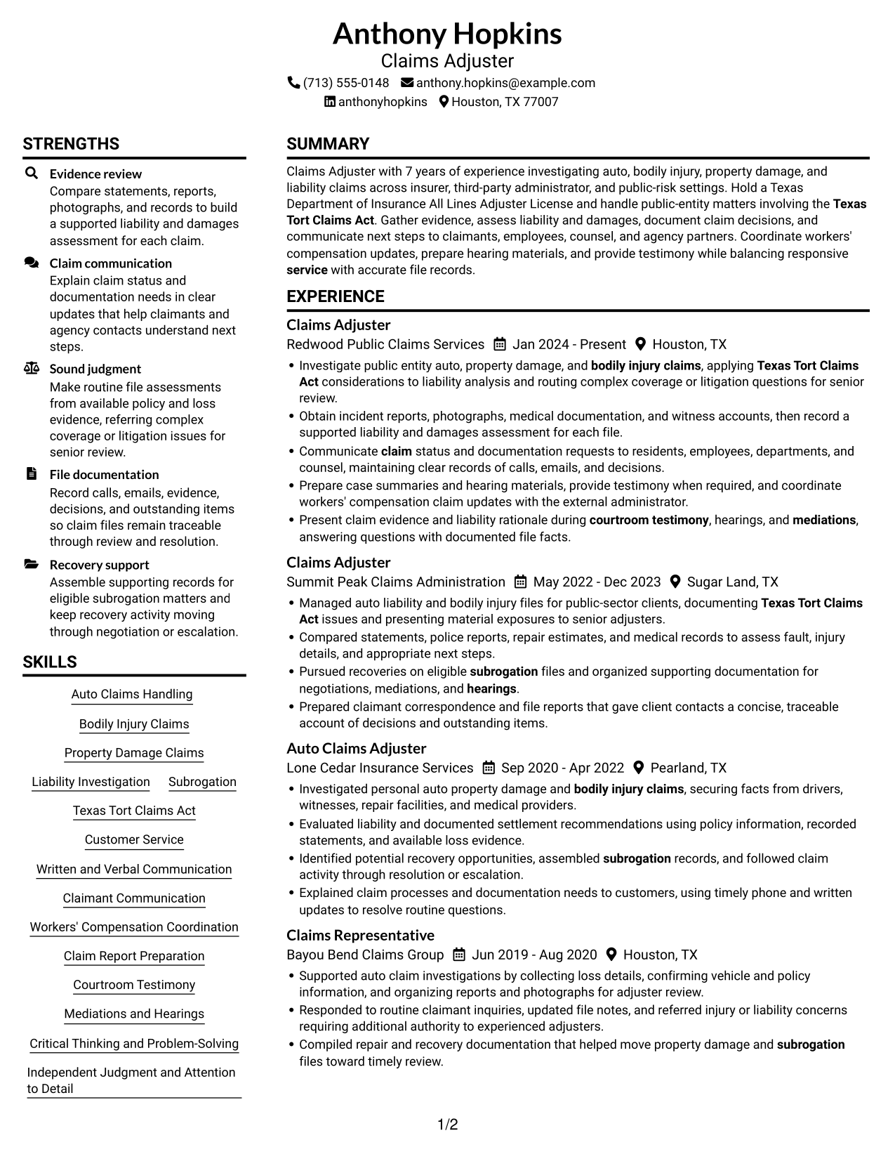Resume example — page 1
