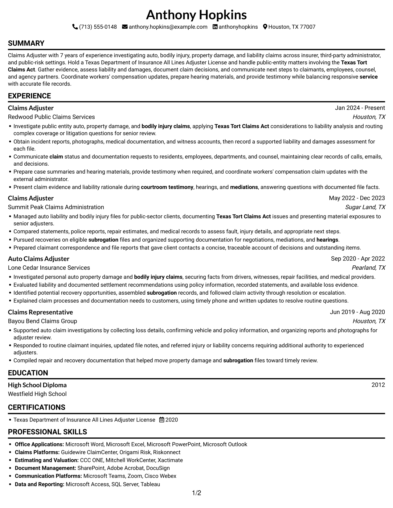 Resume example — page 1