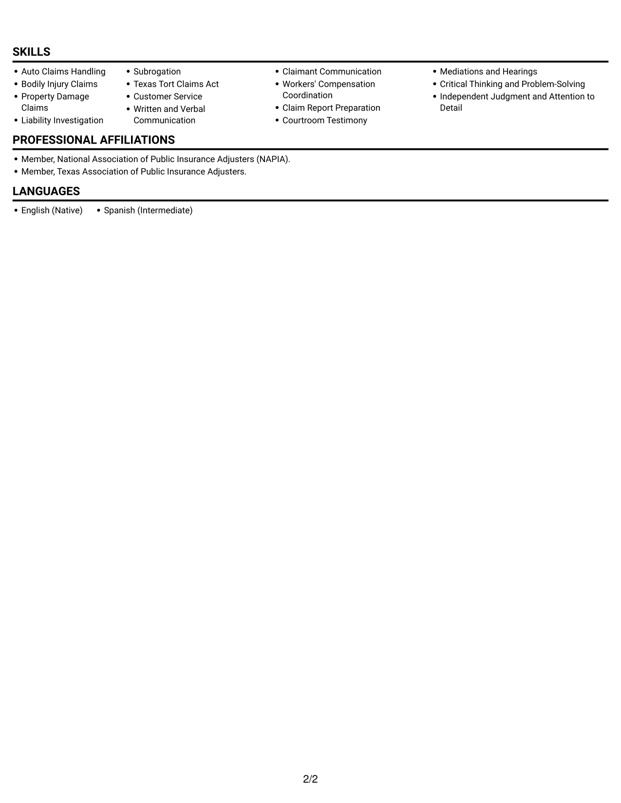 Resume example — page 2
