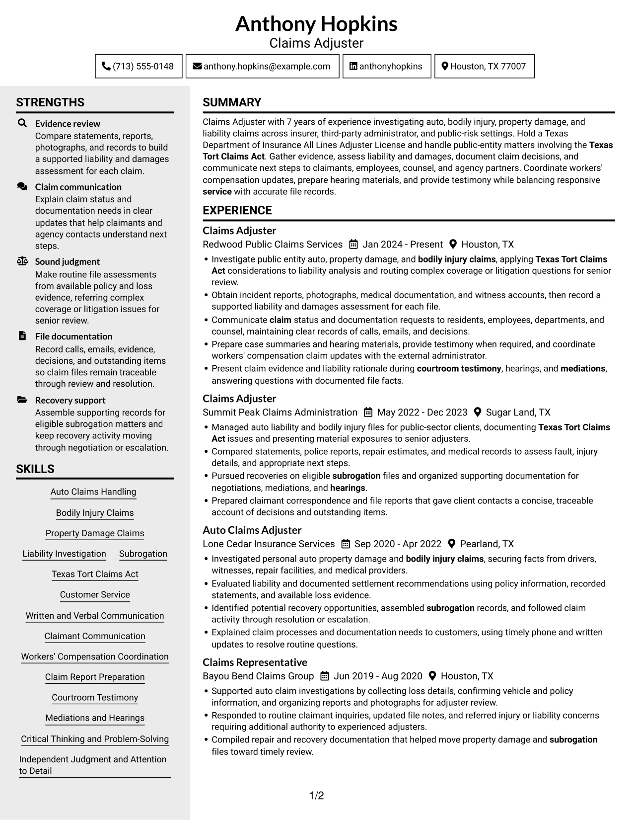 Resume example — page 1