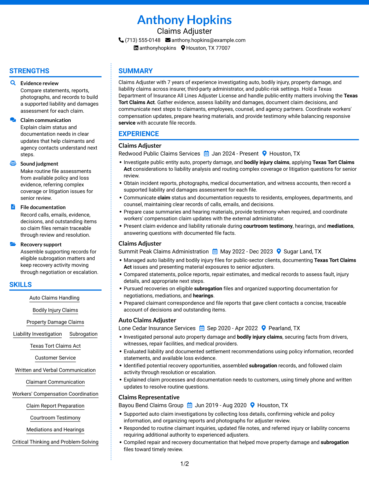 Resume example — page 1