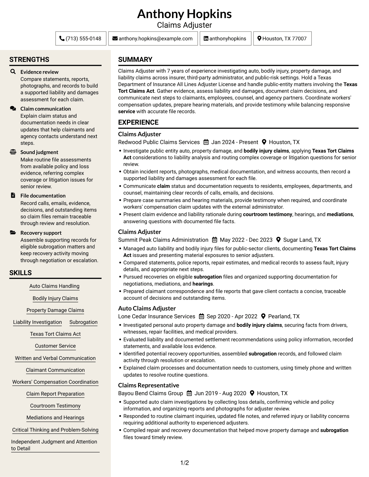 Resume example — page 1