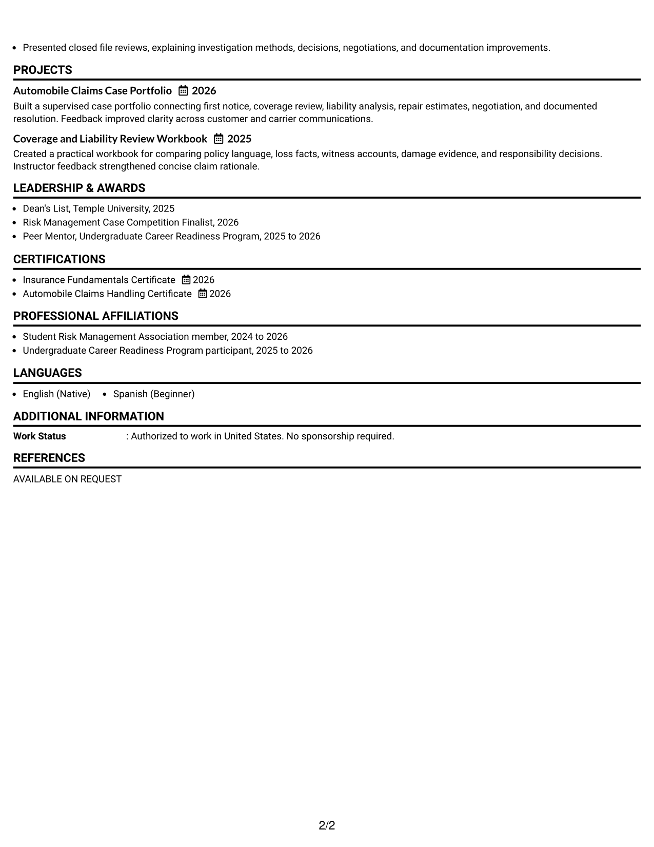 Resume Example Page 2