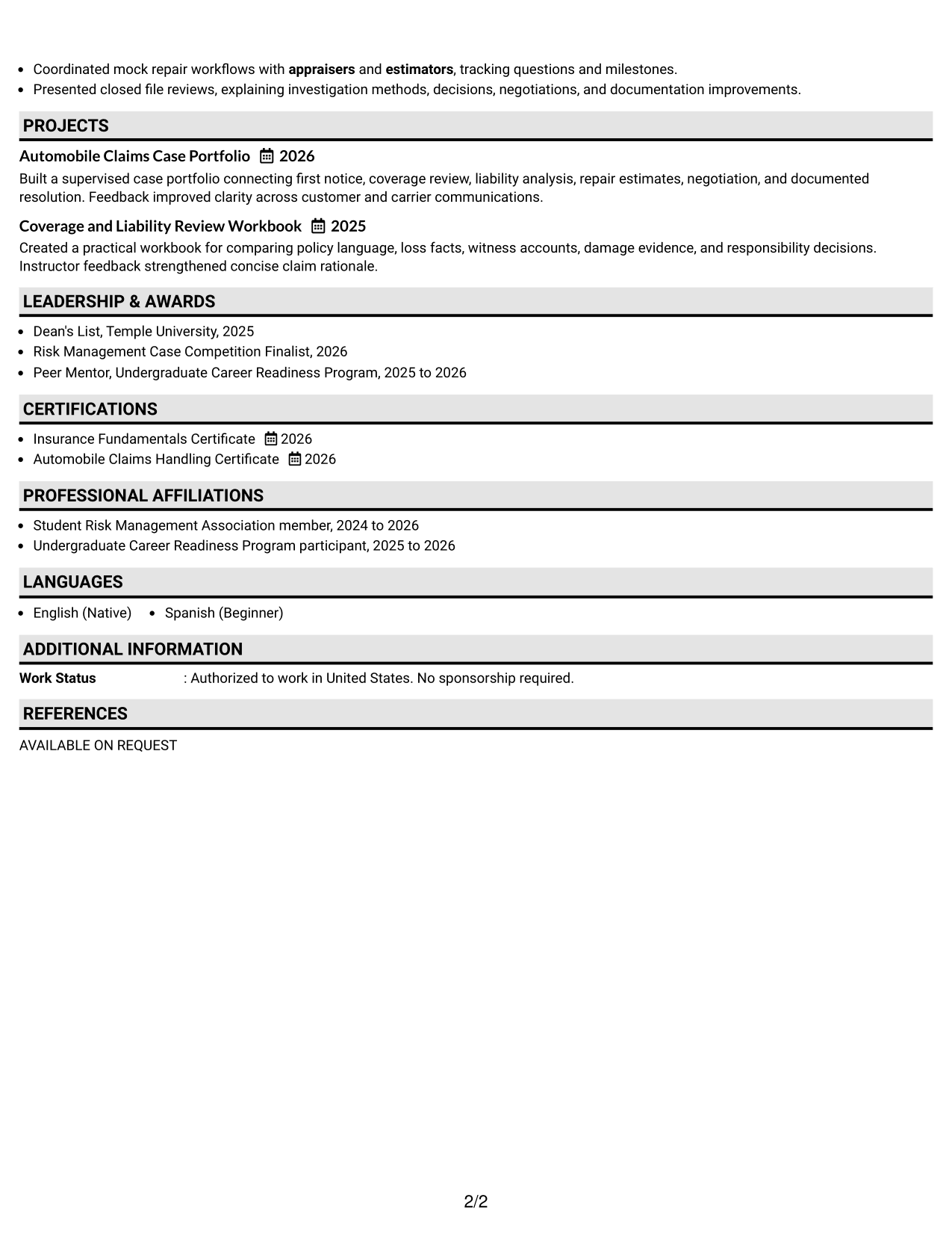 Resume Example Page 2