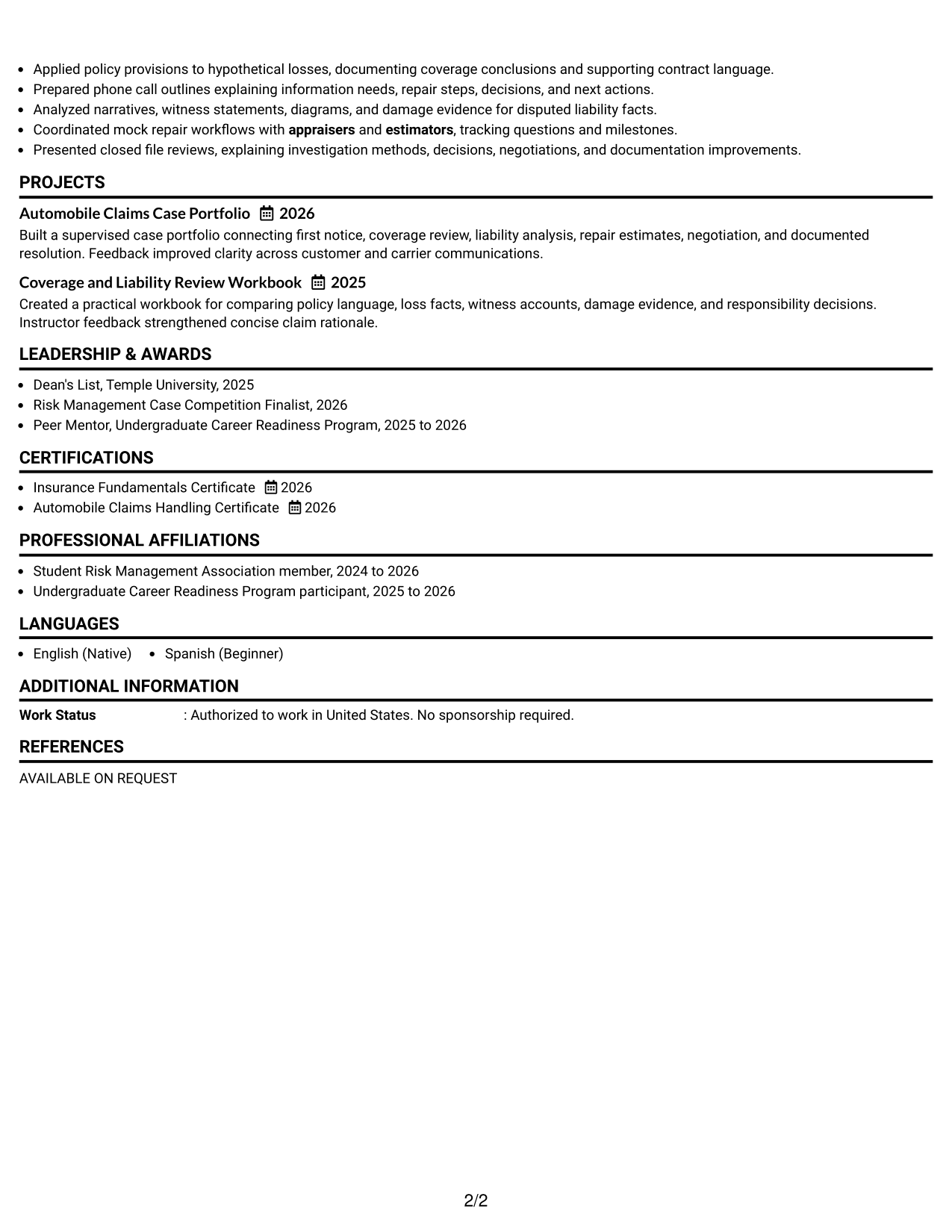 Resume Example Page 2