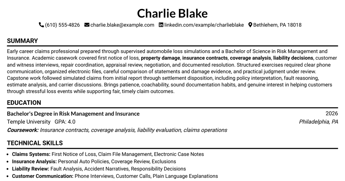 7 Claims Adjuster Trainee Resume Templates with Example