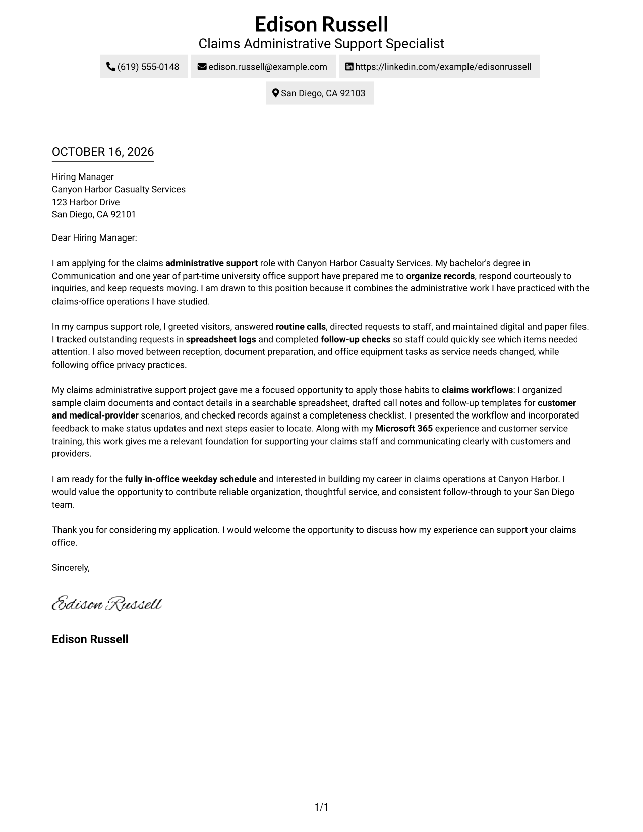 Cover letter example — page 1