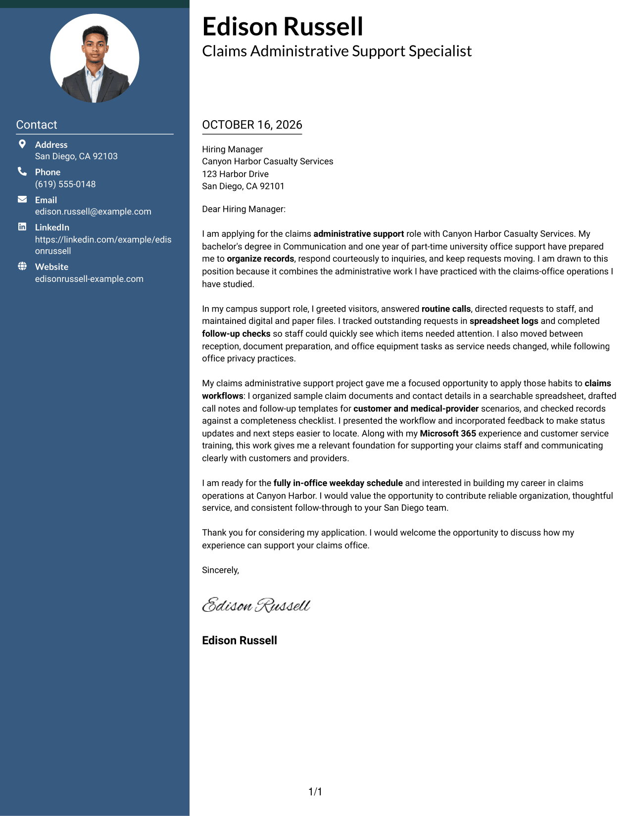 Cover letter example — page 1