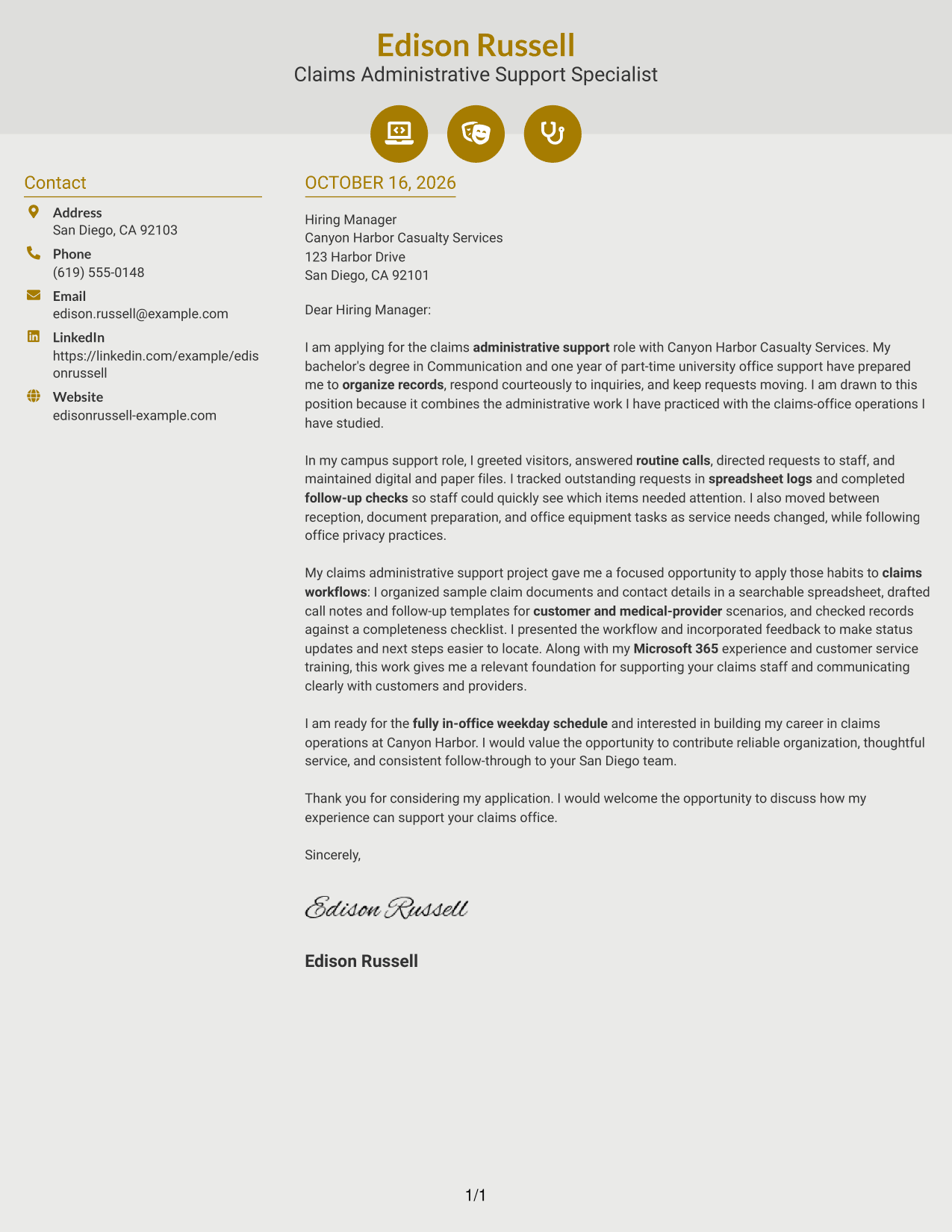 Cover letter example — page 1