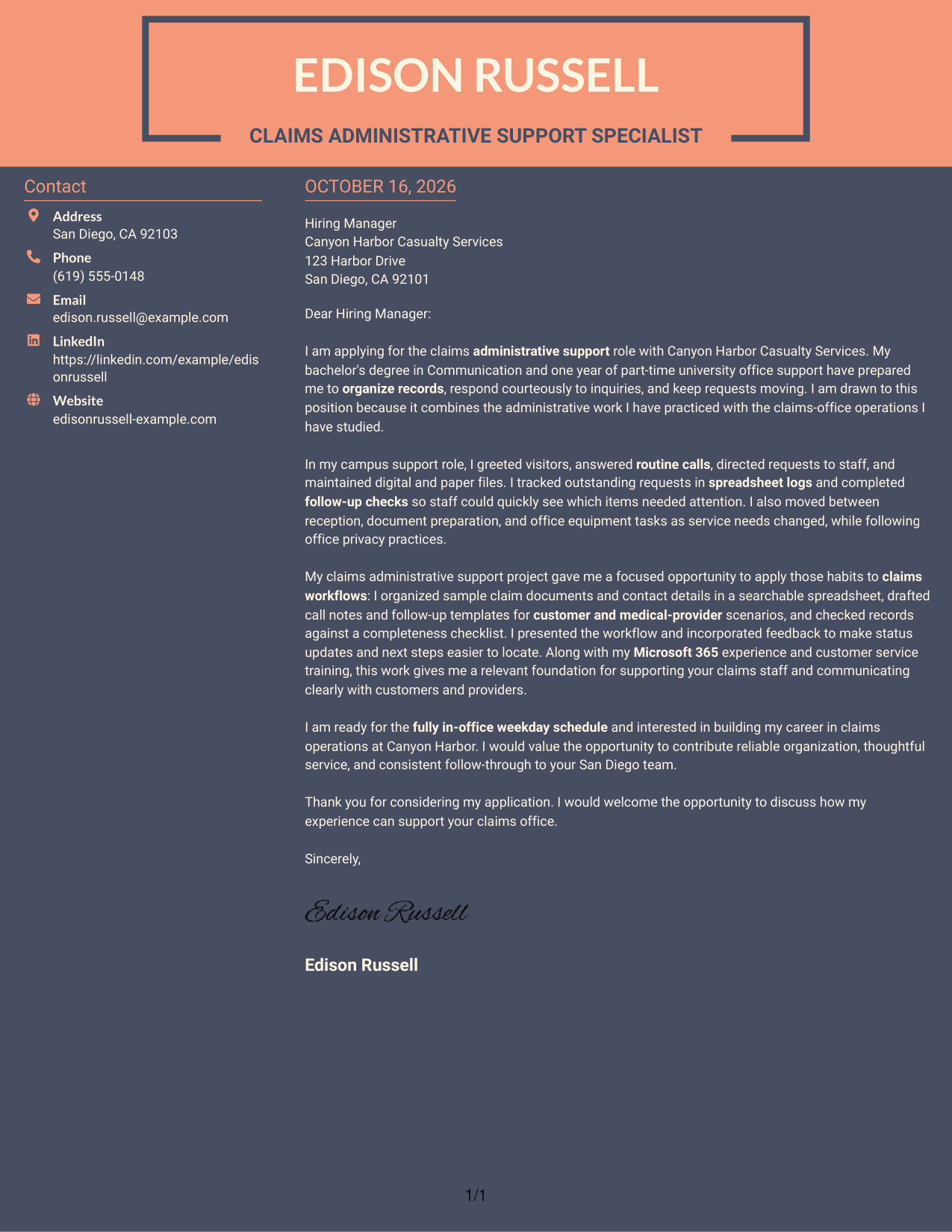 Cover letter example — page 1