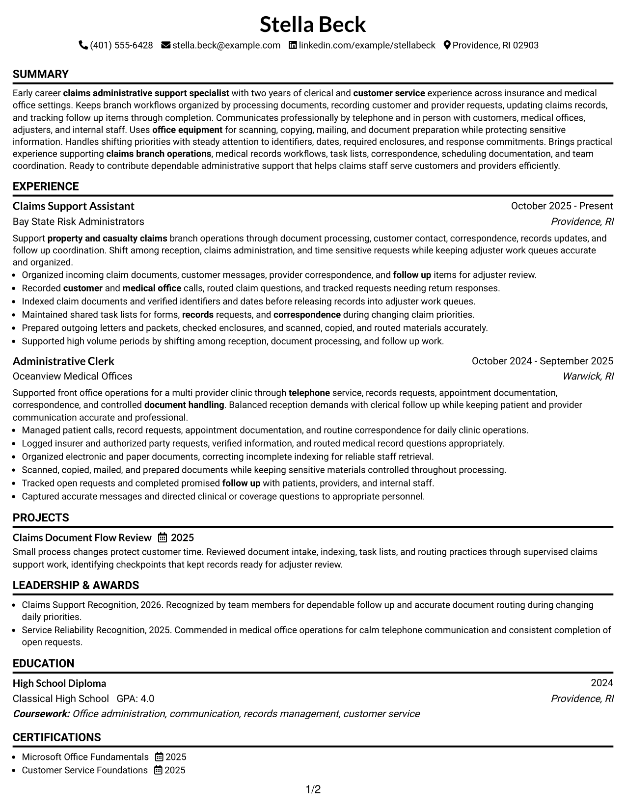 Resume Example Page 1