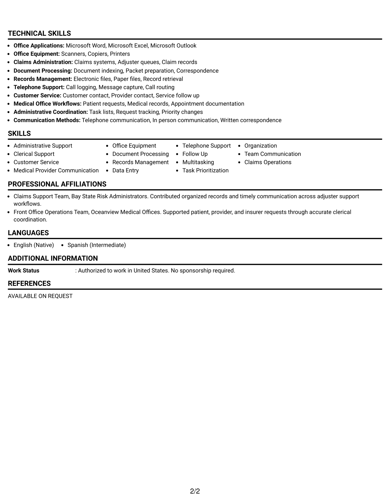 Resume Example Page 2