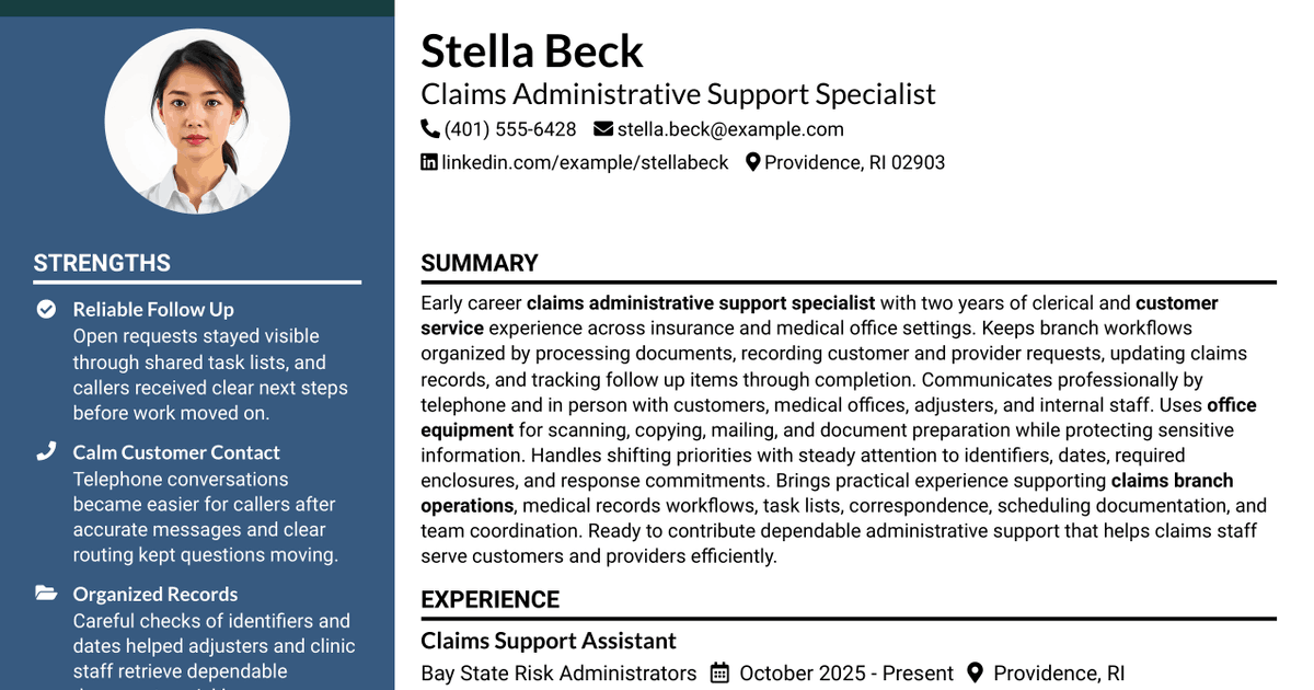 7 Claims Administrative Support Specialist Resume Templates with Example