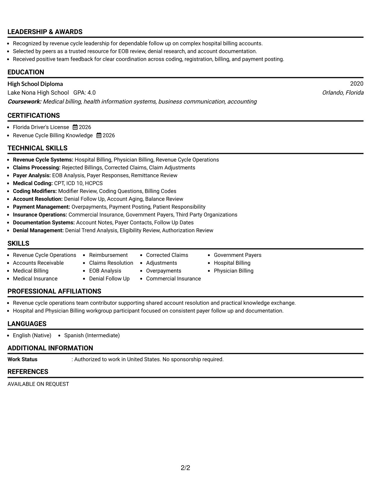 Resume Example Page 2