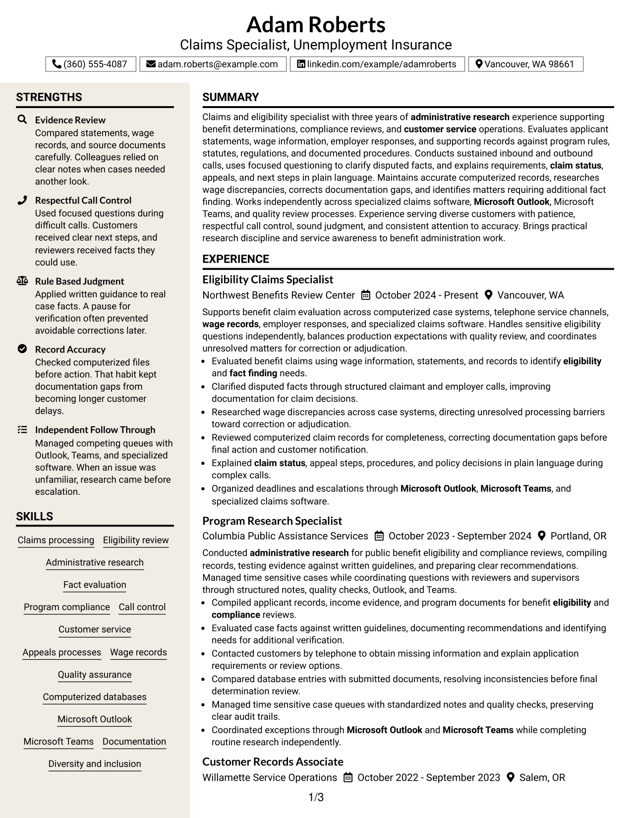 Resume Example Page 1