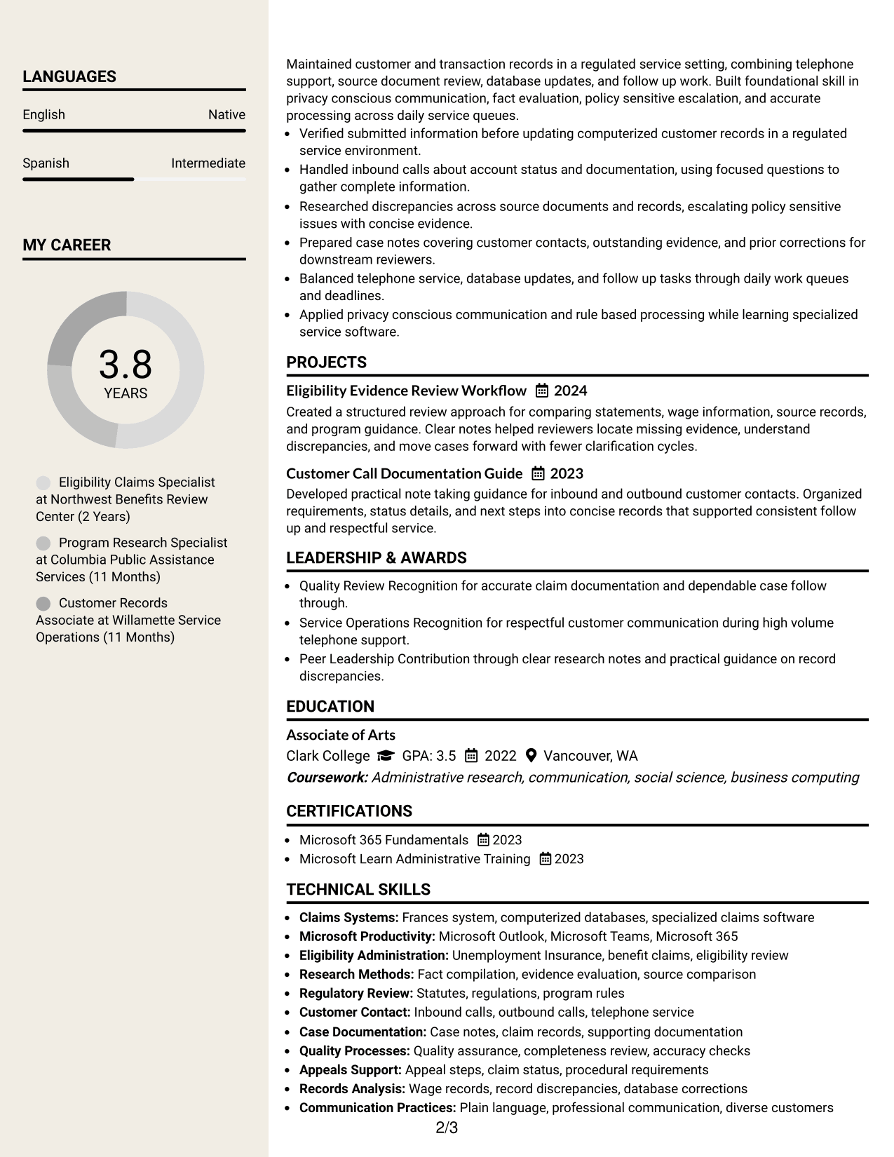 Resume Example Page 2