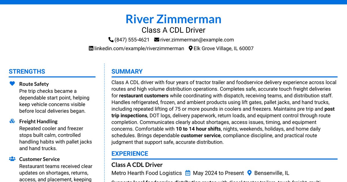7 Class A CDL Driver Resume Templates with Example