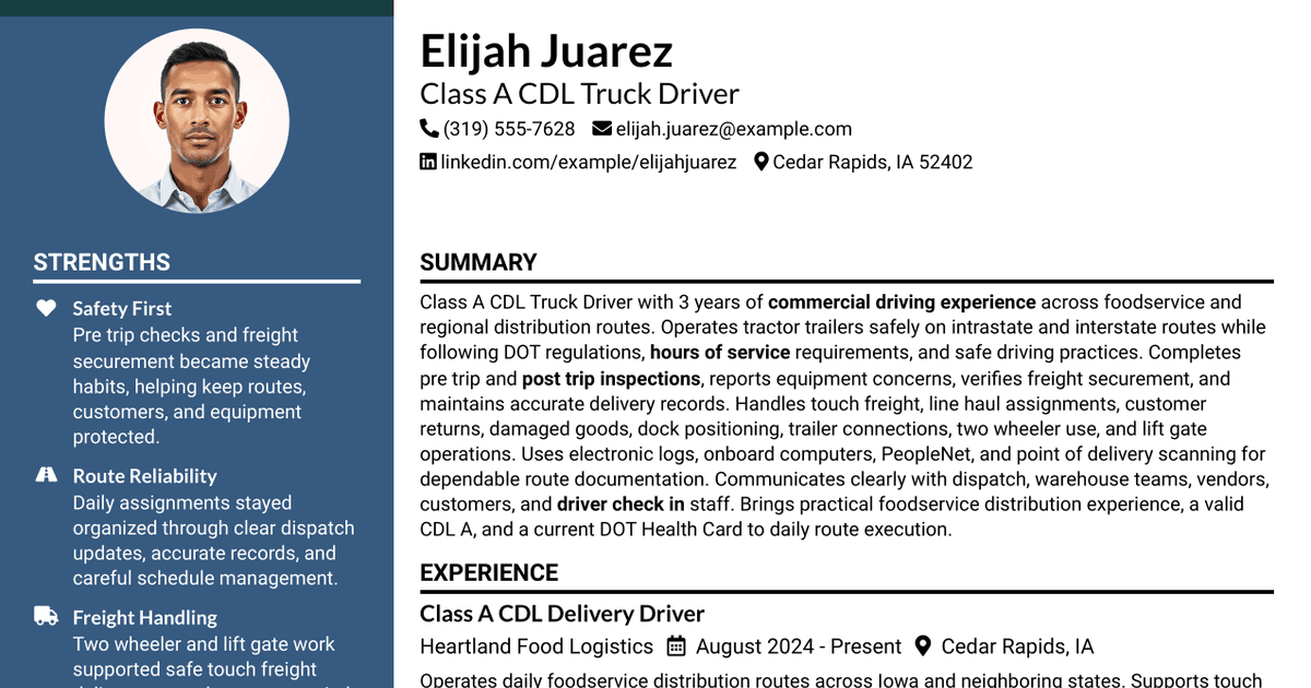 7 Class A CDL Truck Driver Resume Templates with Example