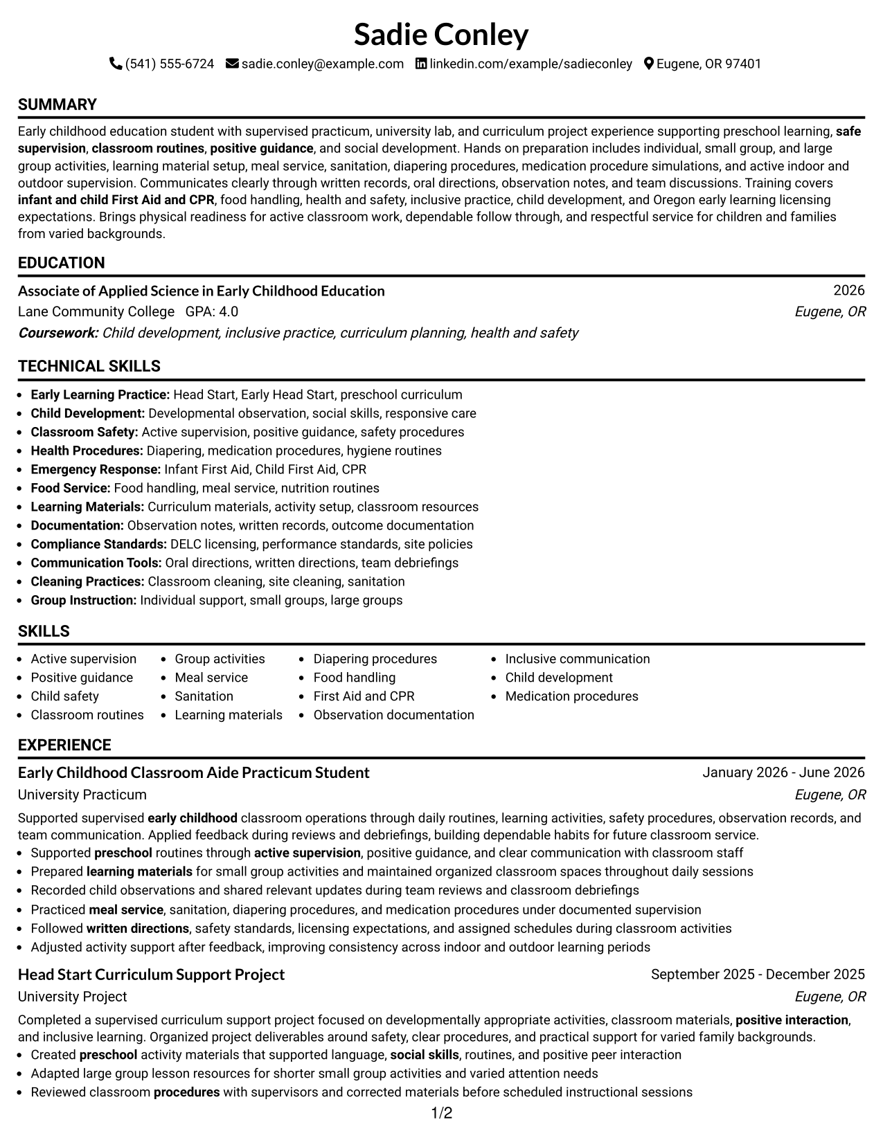 Resume Example Page 1