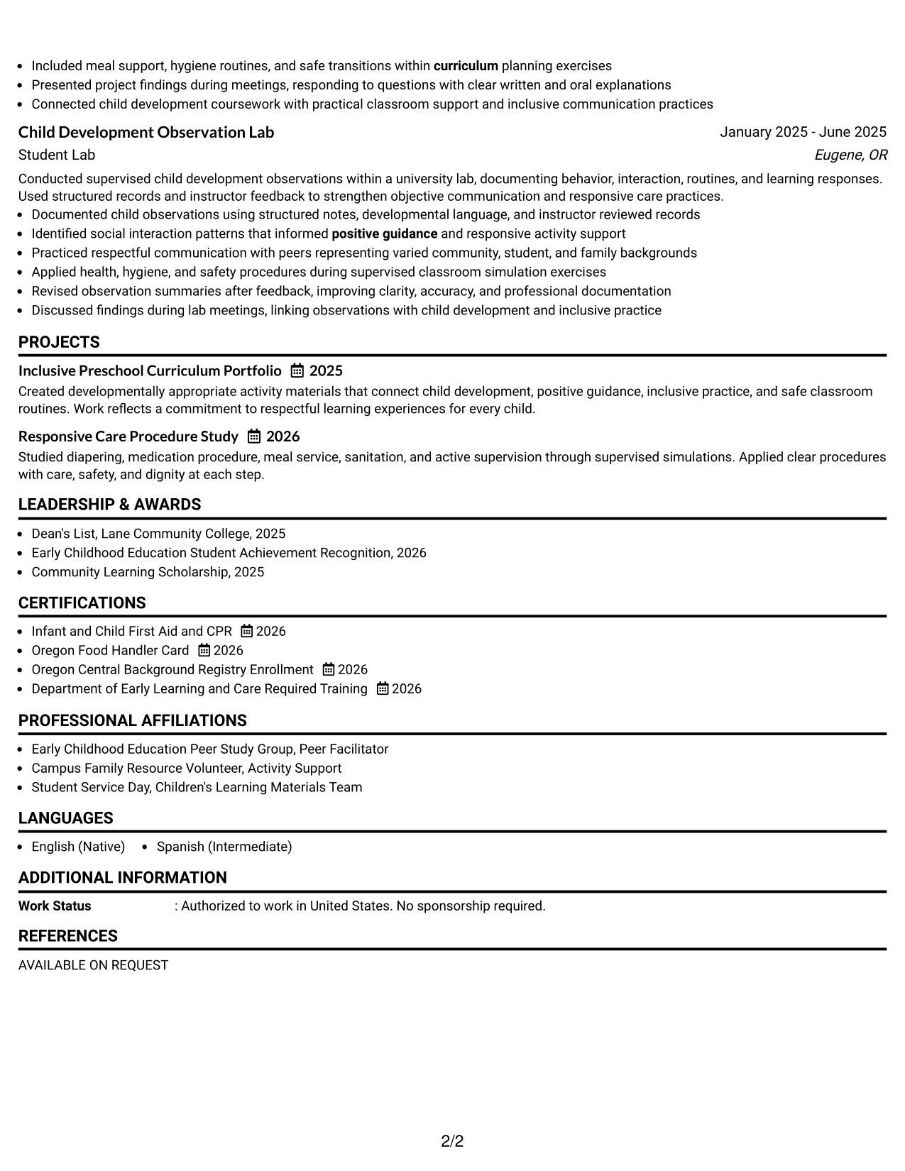 Resume Example Page 2