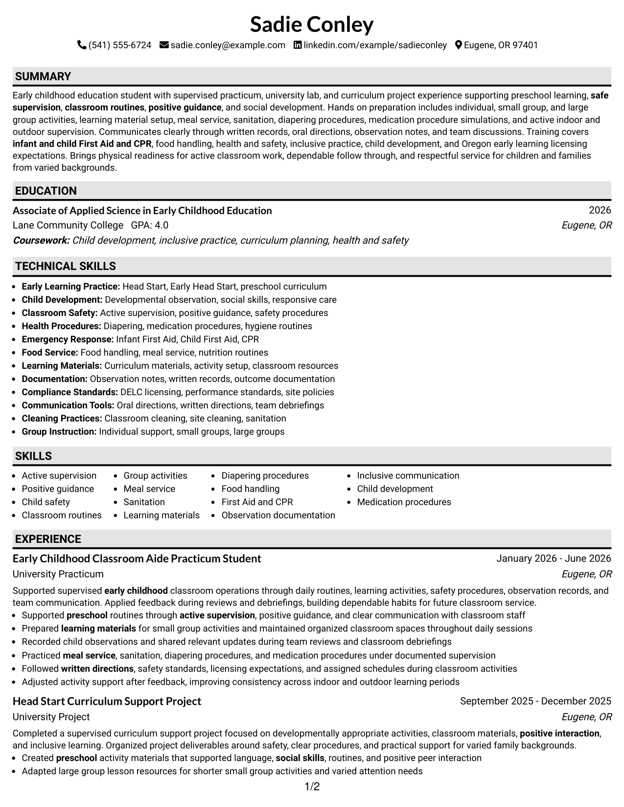 Resume Example Page 1