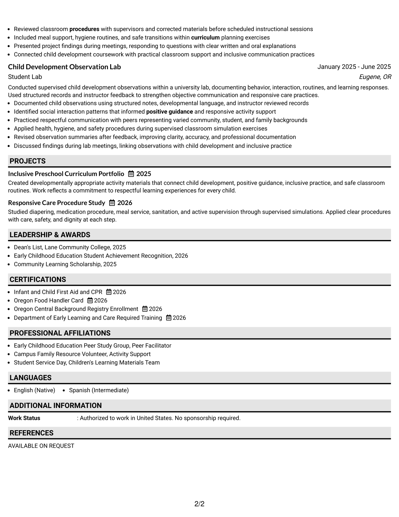 Resume Example Page 2