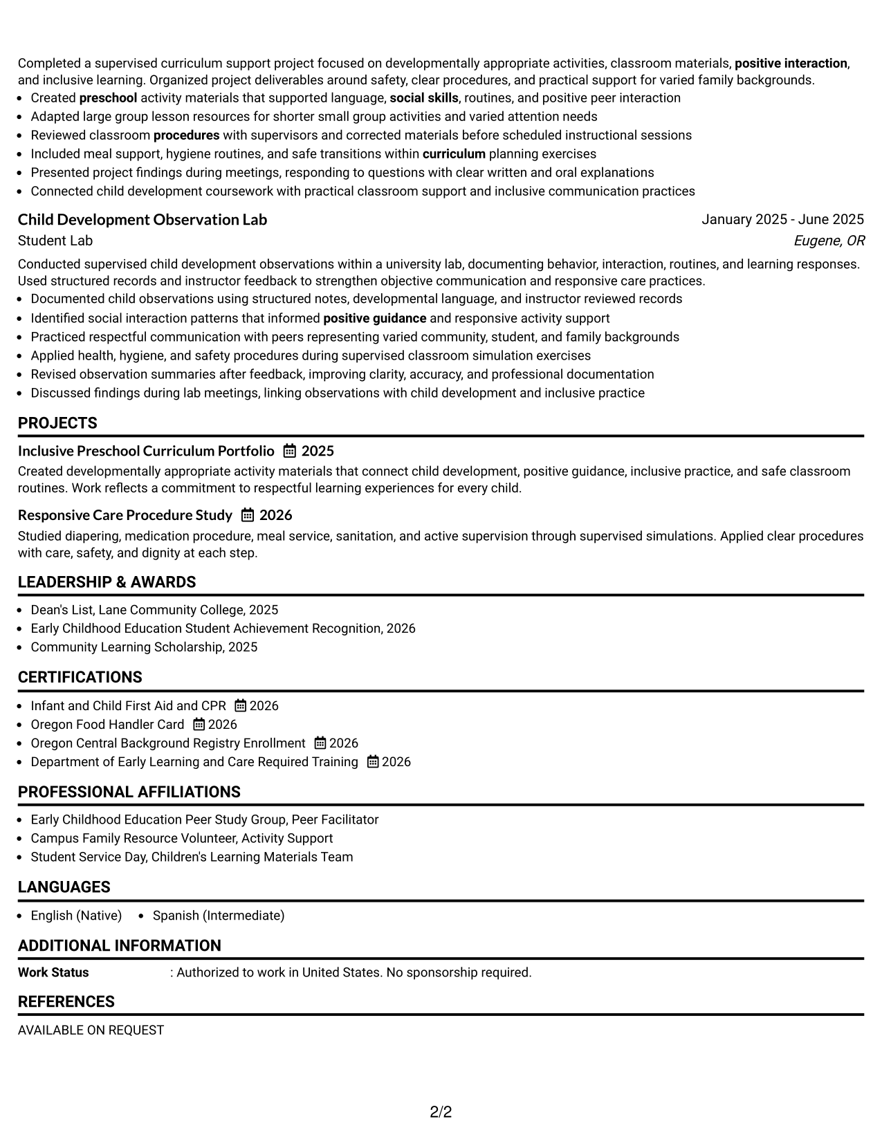 Resume Example Page 2