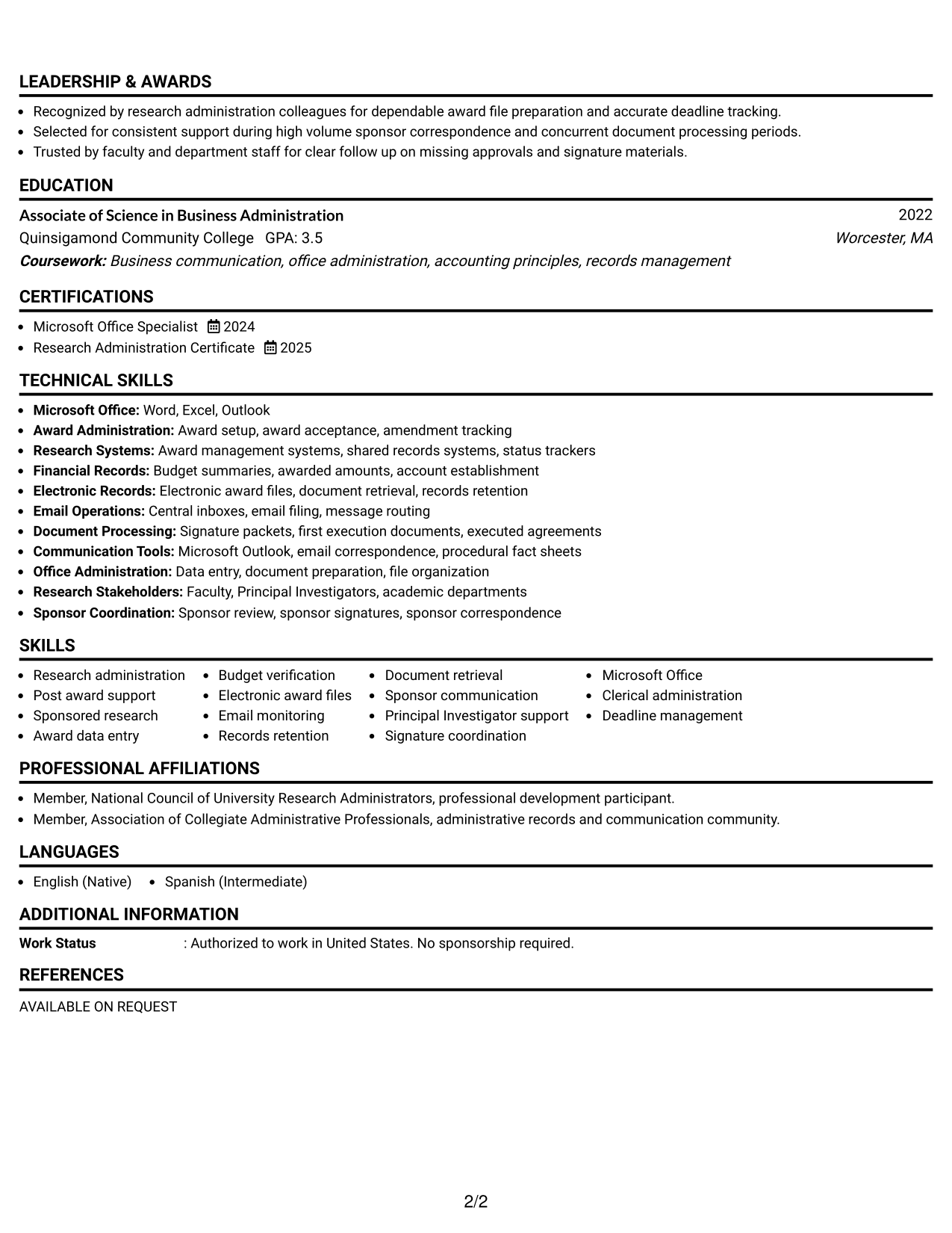 Resume Example Page 2