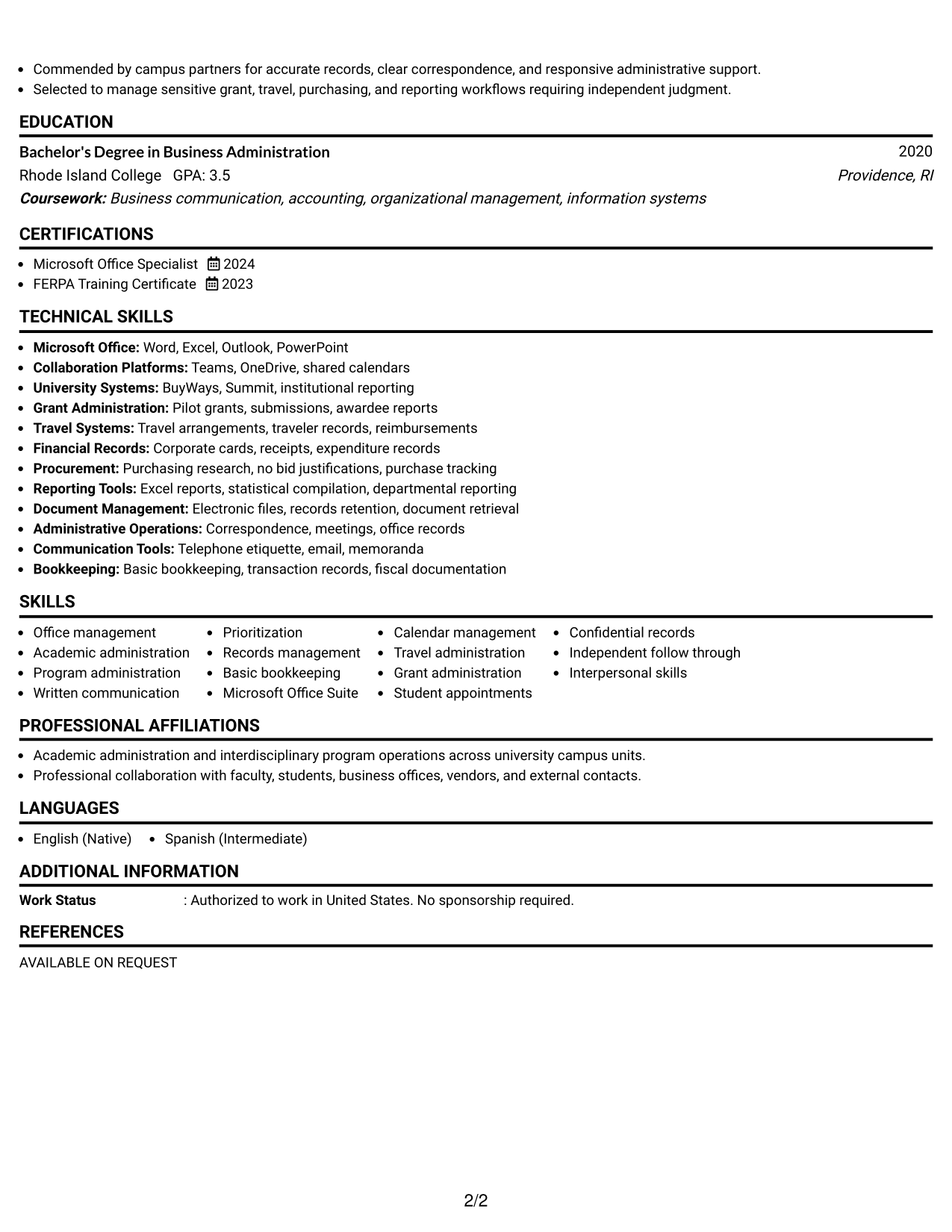 Resume Example Page 2
