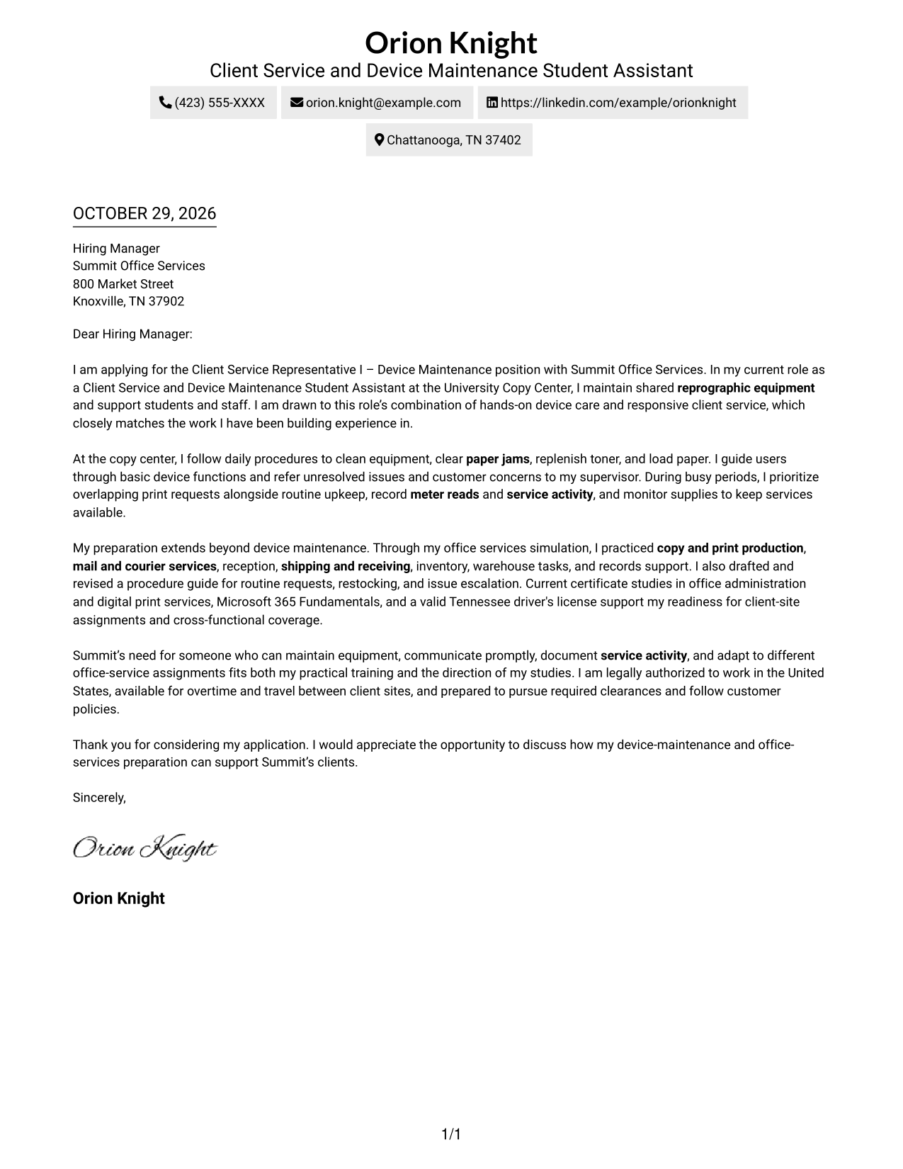 Cover letter example — page 1