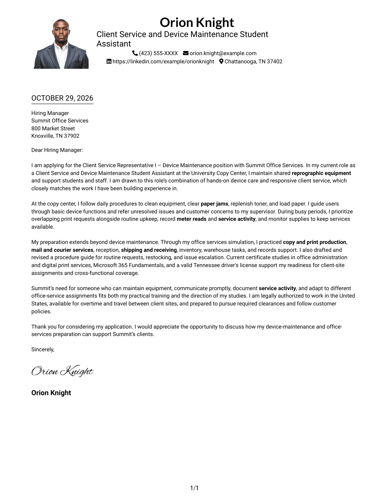 Cover letter example — page 1
