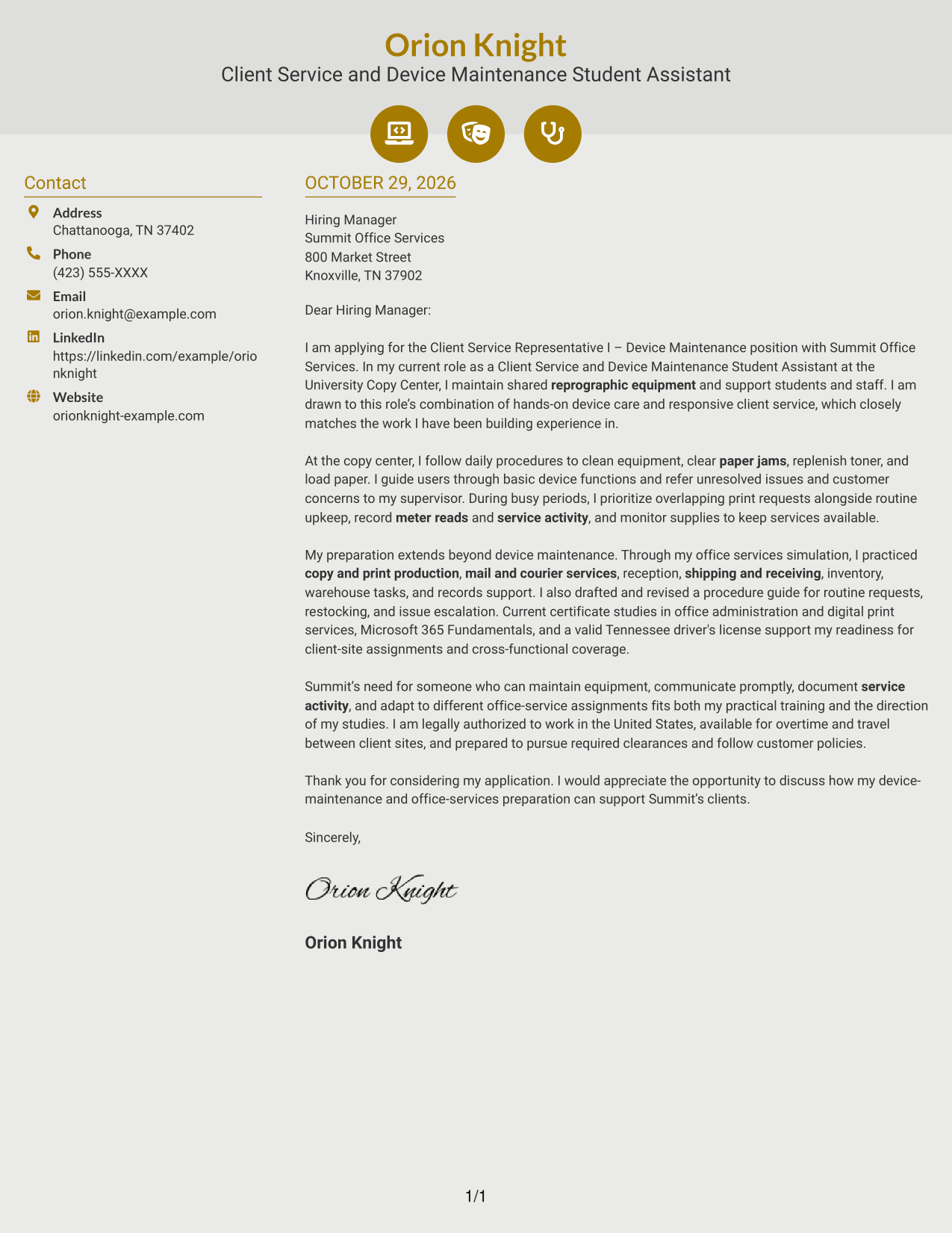 Cover letter example — page 1
