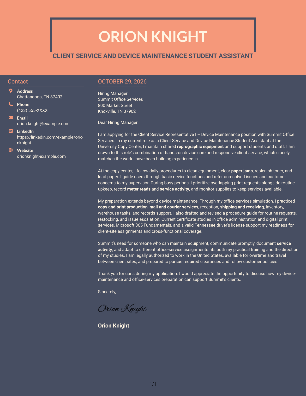 Cover letter example — page 1