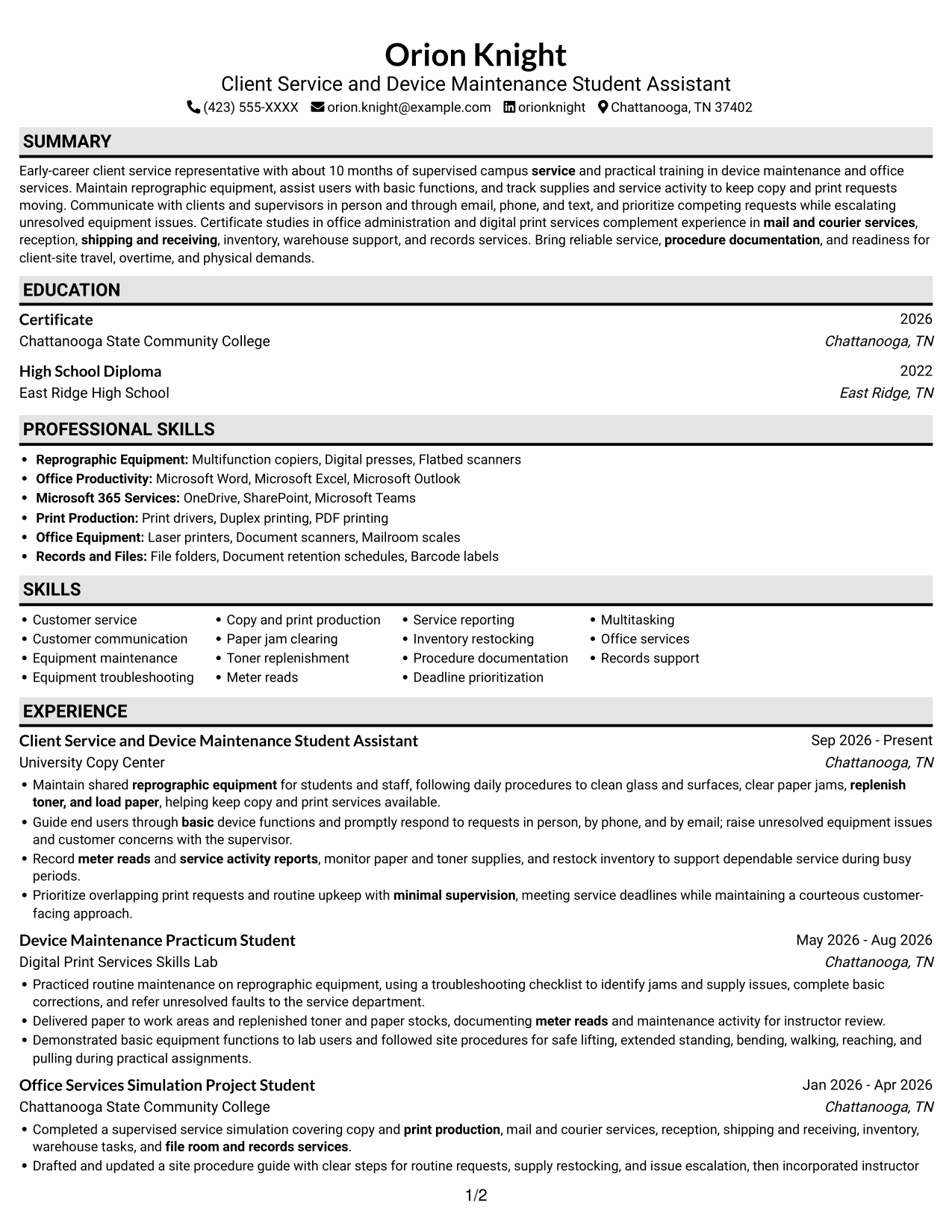 Resume example — page 1