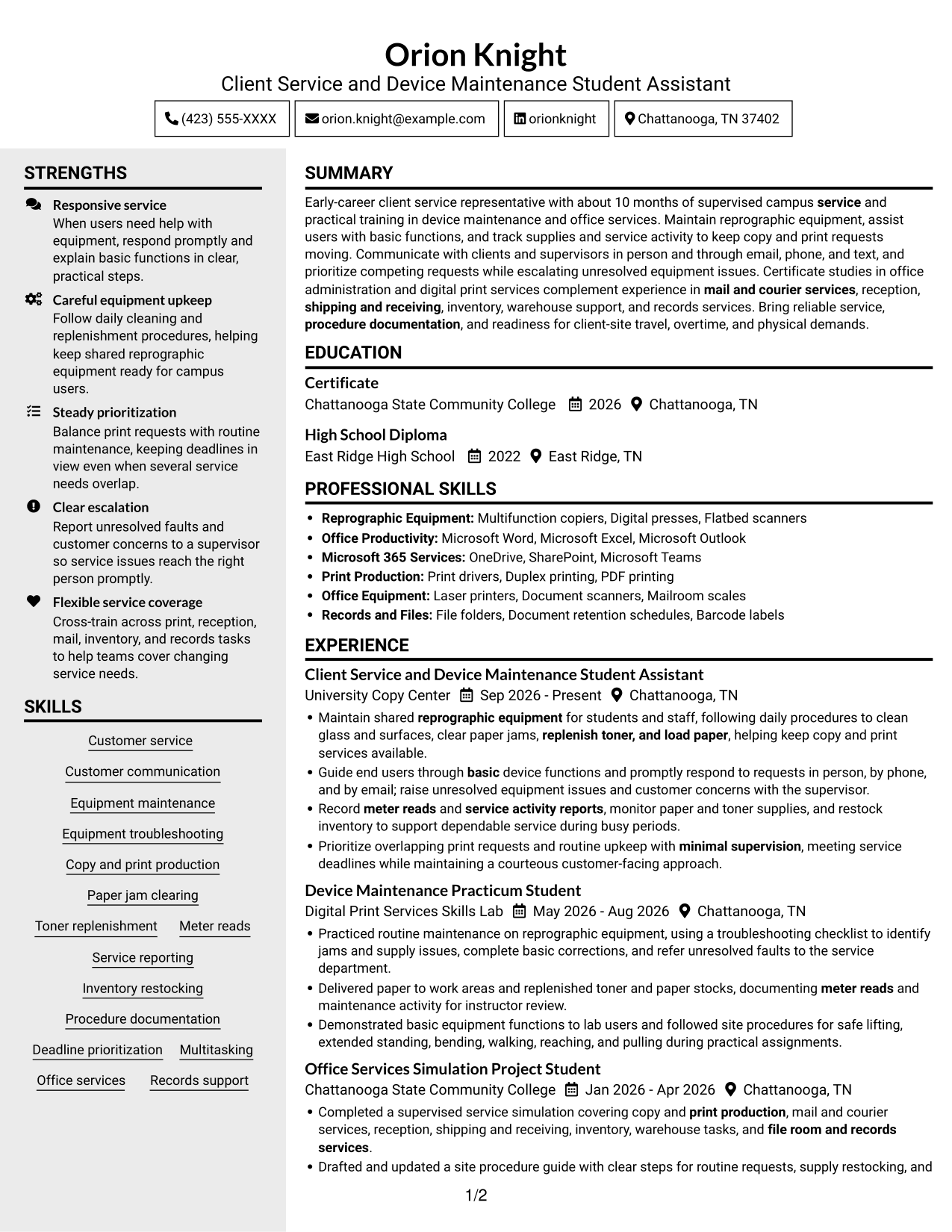 Resume example — page 1