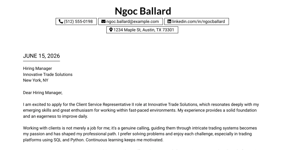 30+ Client Service Representative II Cover Letter Templates with Example 2026